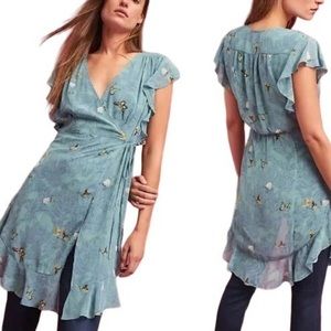 Feather Bone Anthropologie Butterfly Print Wrap Dress Size L